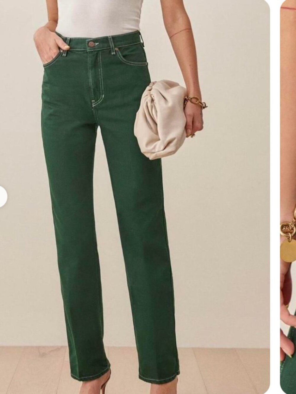 Refomation cowboy highrise straight jeans in emerald 29